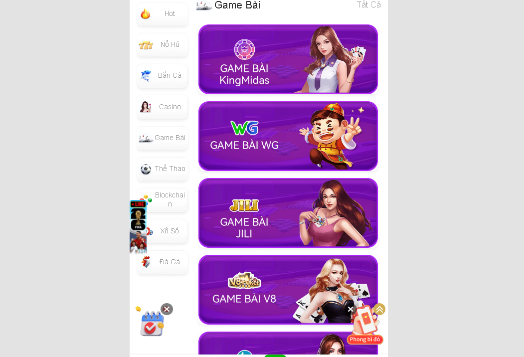 Sảnh game bài AF88 trên trang chủ
